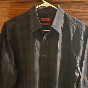 HUGO Men's Dark Blue Plaid Shirt